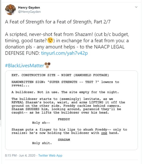 Henry Gayden Shazam Black Lives Matter Tweet 2