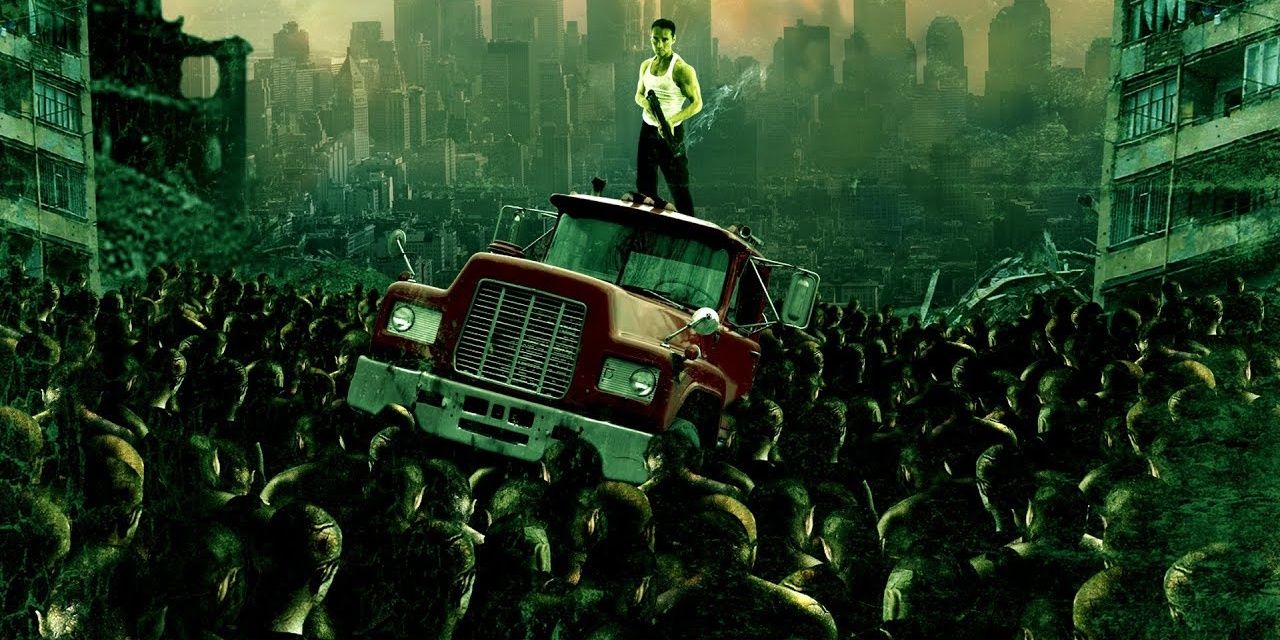 Actor standing on top of a truck surrounded by people in I Am Omega