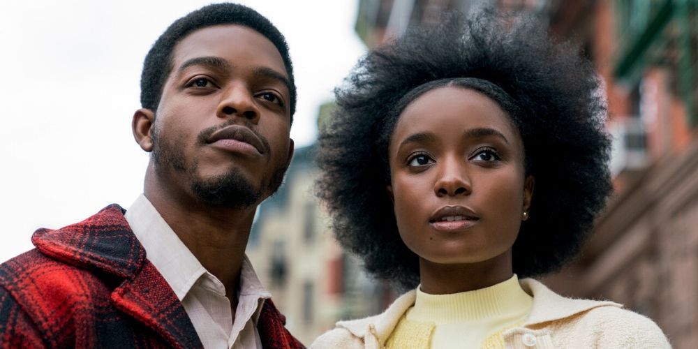 Fonny and Tish stand in the street in If Beale Street Could Talk