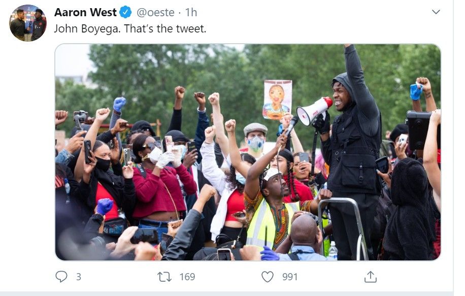John Boyega BLM speech tweet Aaron West