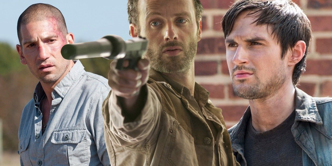 Jon Bernthal as Shane, Andrew Lincoln as Rick and Andrew J West as Gareth in Walking Dead