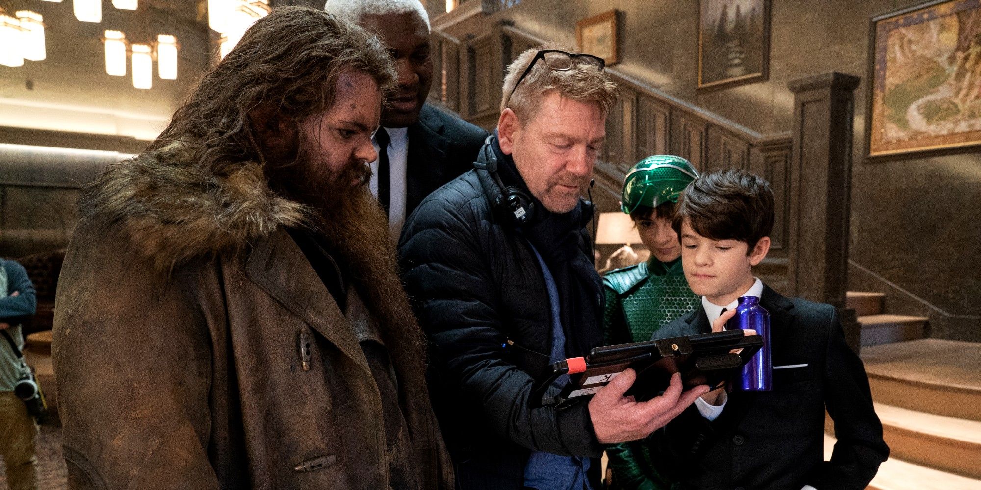 Josh Gad Nonso Anozie Kenneth Branagh Lara McDonnell Ferdia Shaw on Artemis Fowl Set