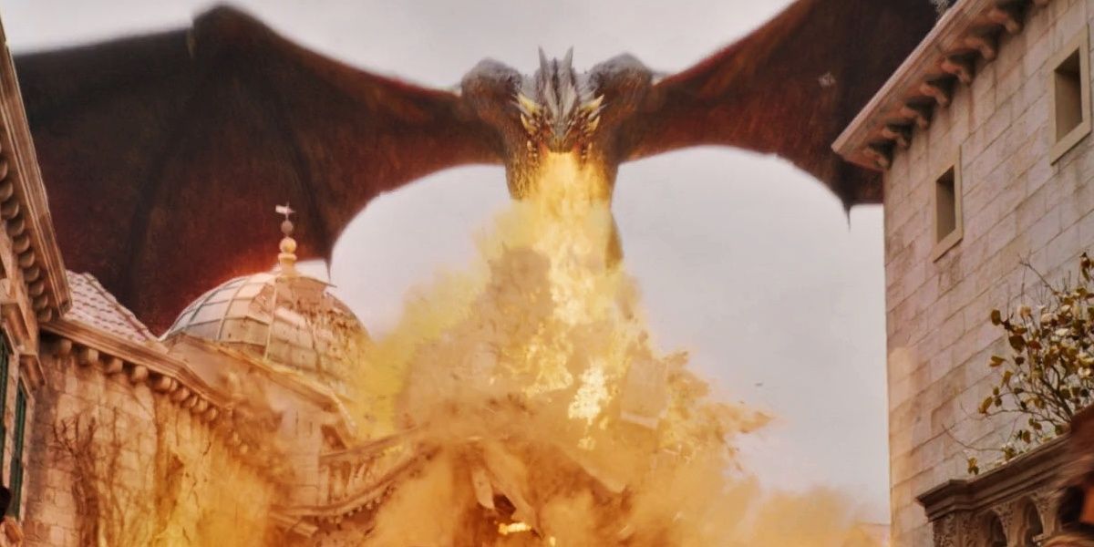 Daenerys and Drogon destroy King's Landing.