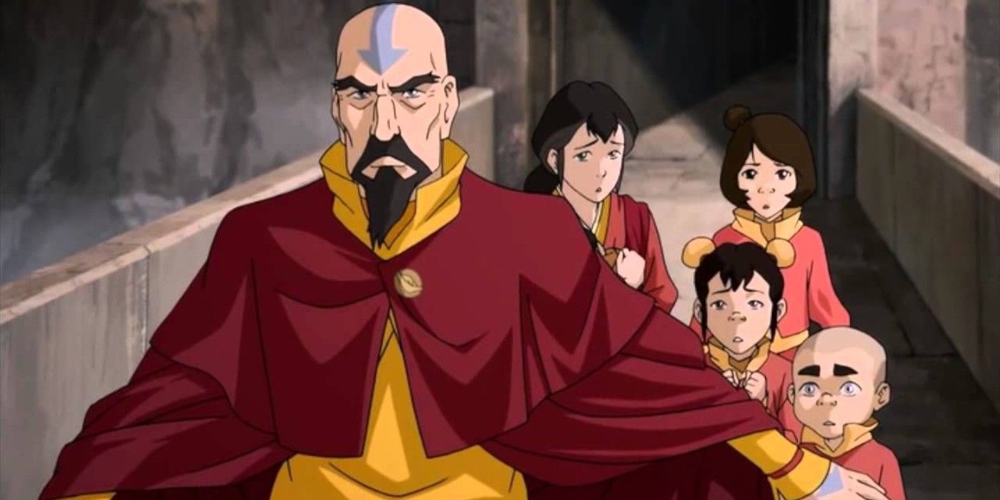 Tenzin protecting his family in Legend Of Korra