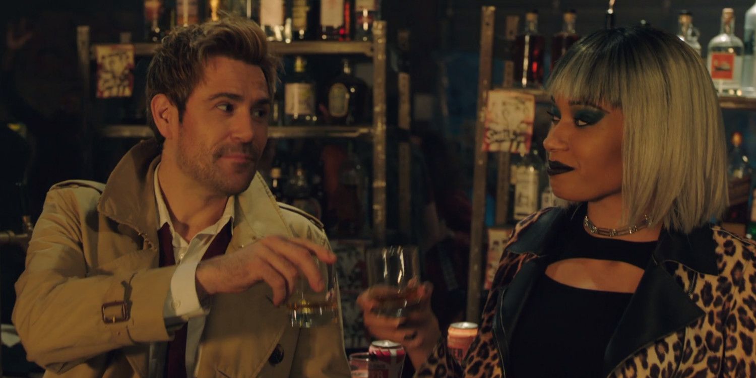 Astra Logue and John Constantine share a drink in Legends of Tomorrow