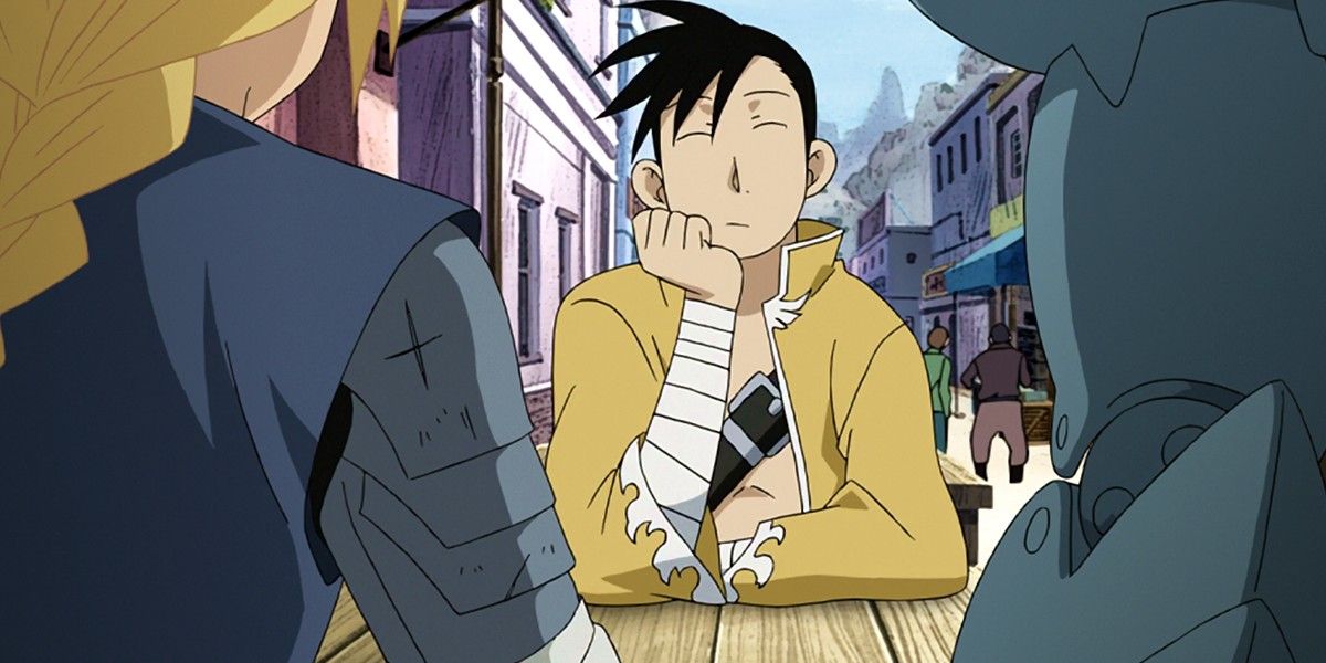 Ling talking with Edward and Alphonse in Fullmetal Alchemist