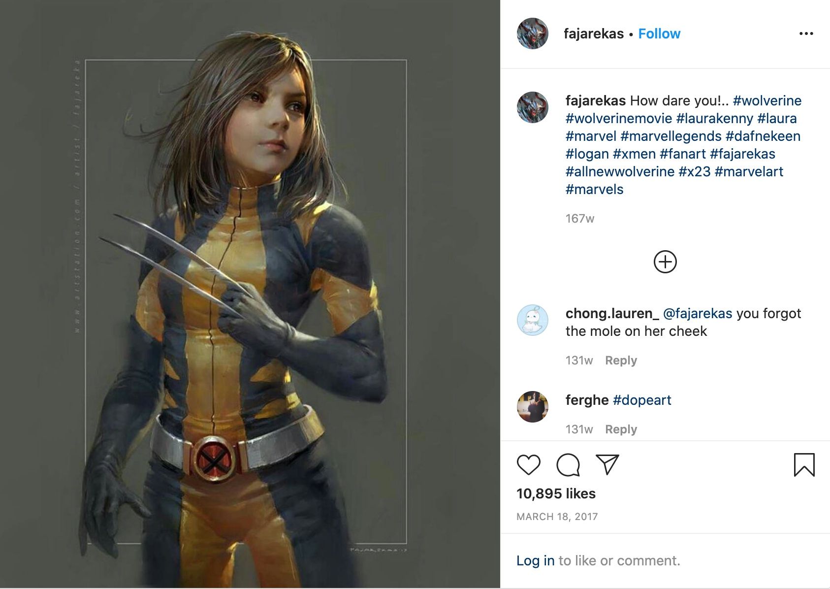 Logan X-23 Dafne Keen Classic Costume fan art Instagram post