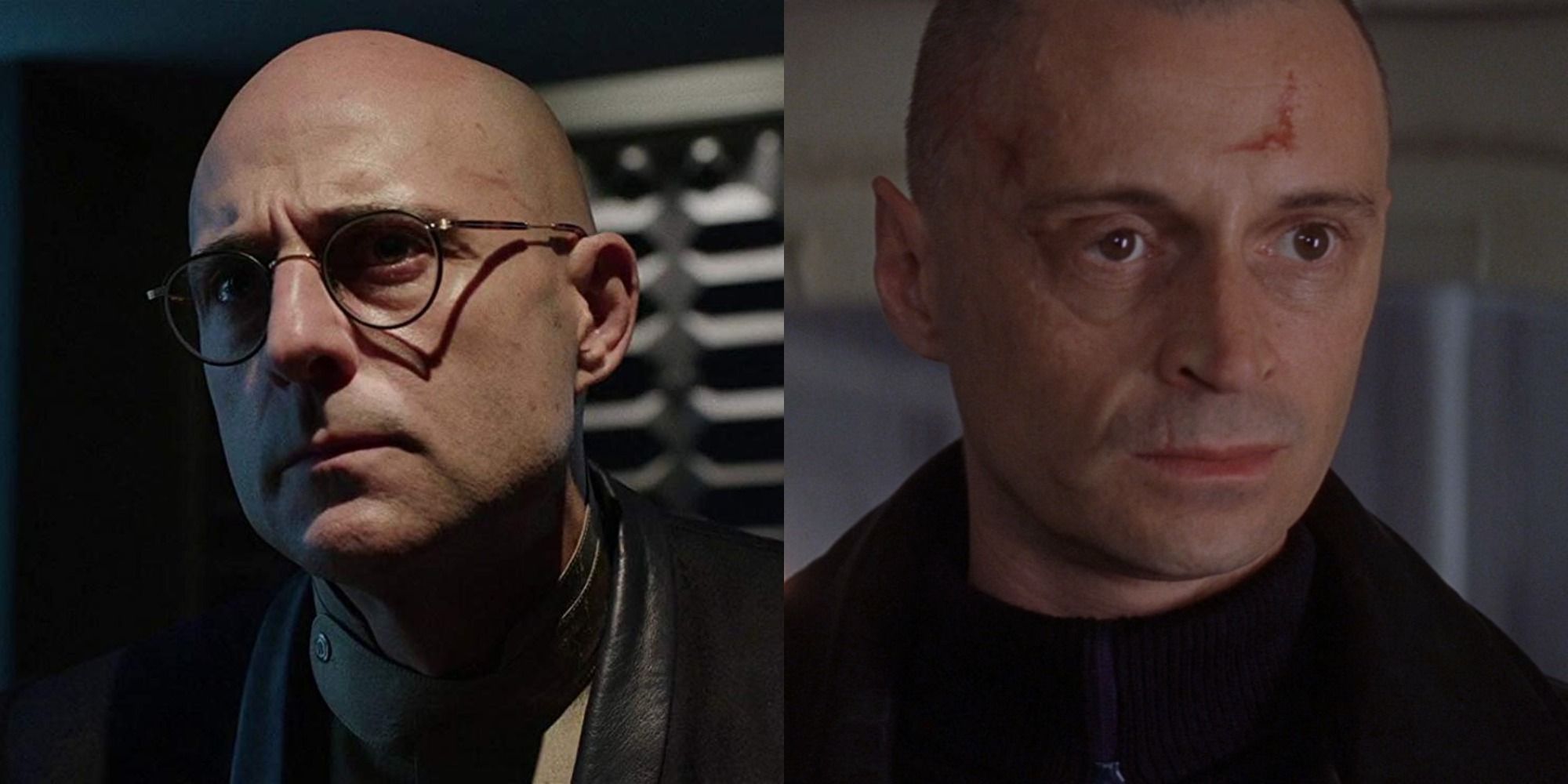 Split image of Mark Strong in Shazam and Renard in The World is Not Enough