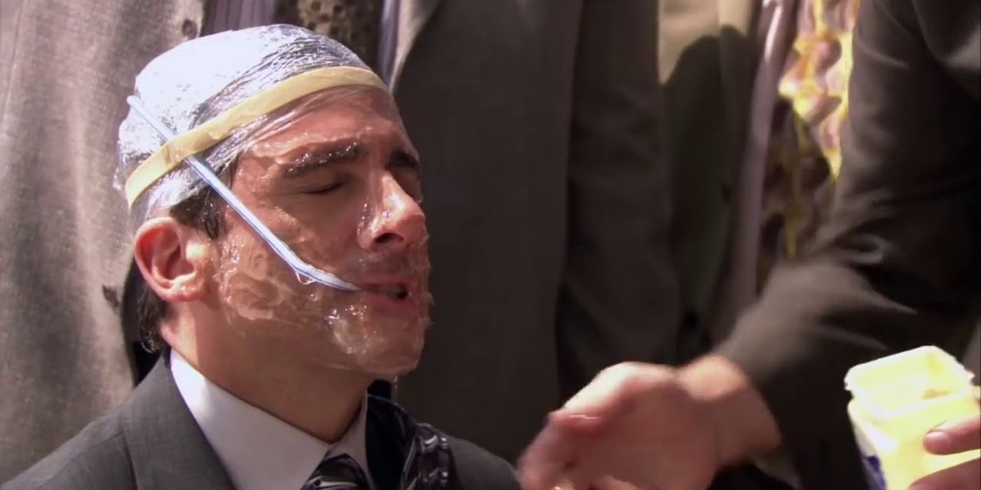 Michael getting ready to put his face into concrete on The Office