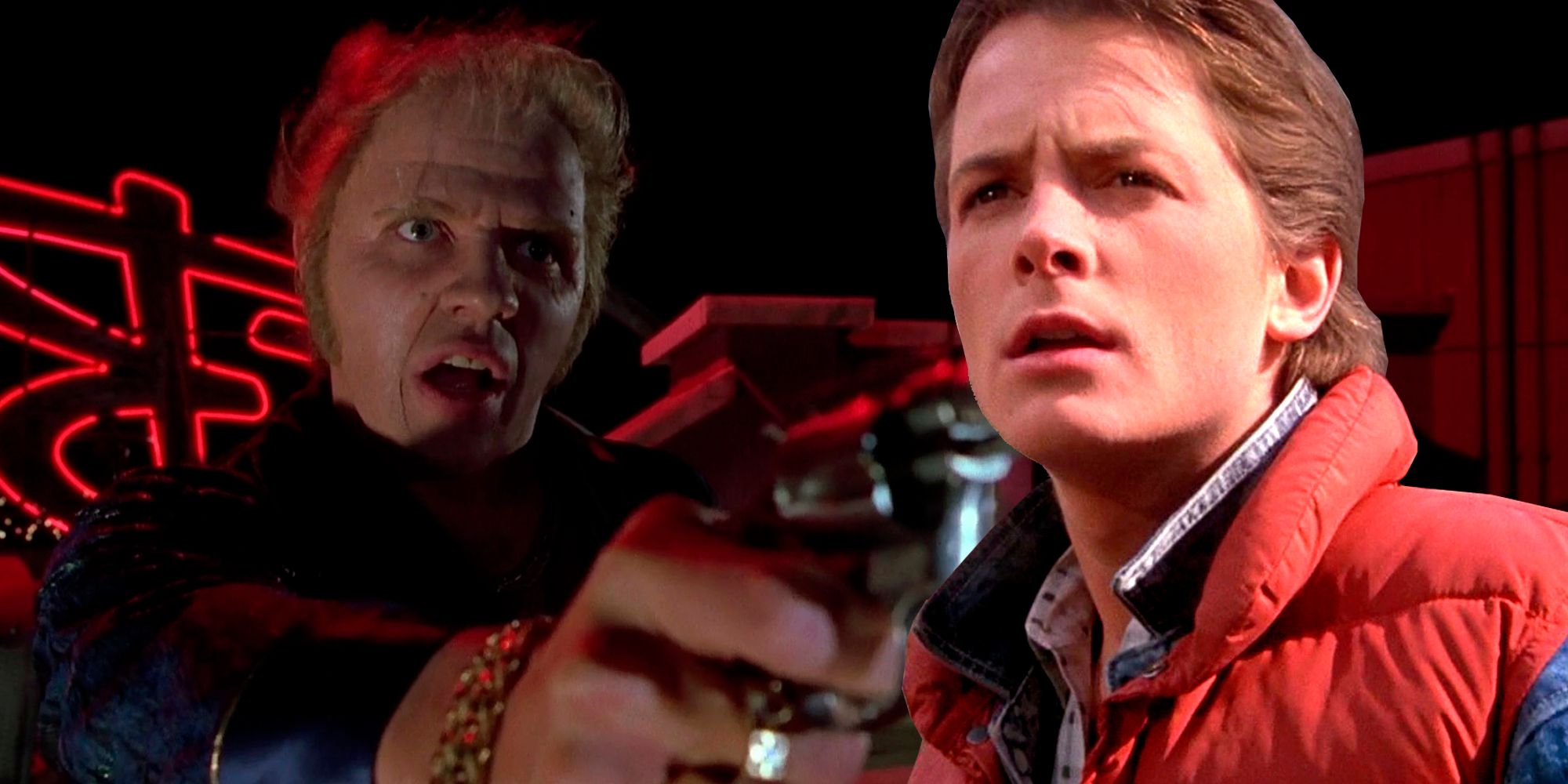 Micheal J Fox as Marty McFly Biff Tannen in Back to the Future Part 2