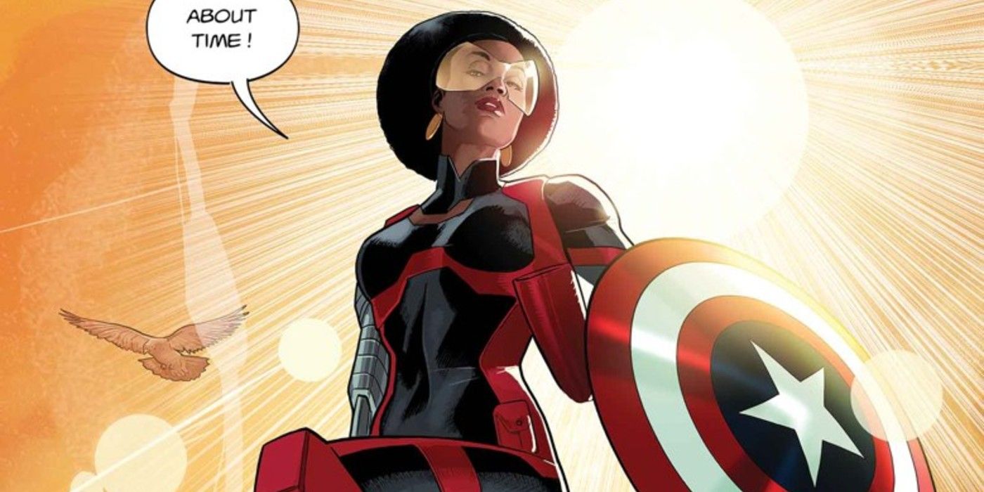 Misty Knight posing with the Captain America shield