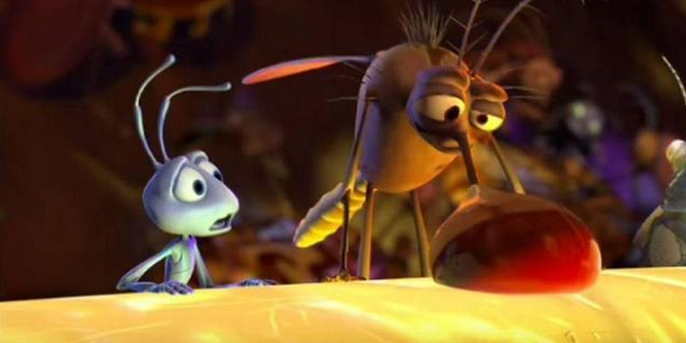 Flik watches a mosquito drink at a bar in A Bug’s Life
