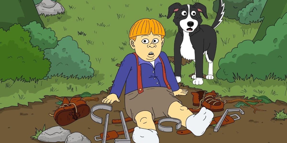 Mr. Pickles animated dog and character sitting on the ground
