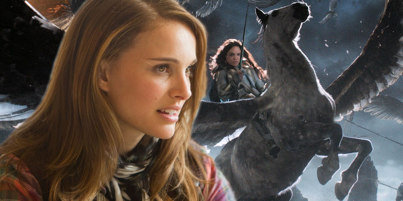 Natalie Portman as Jane Foster and Tessa Thompson as Valkyrie