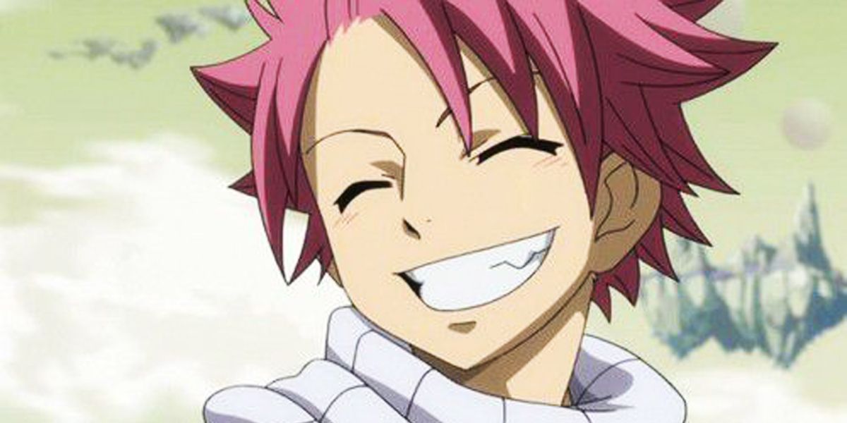 Natsu Dragneel smiles brightly in Fairy Tail