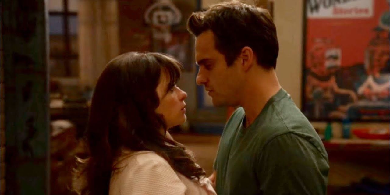 Nick leans in to kiss Jess in New Girl episode 