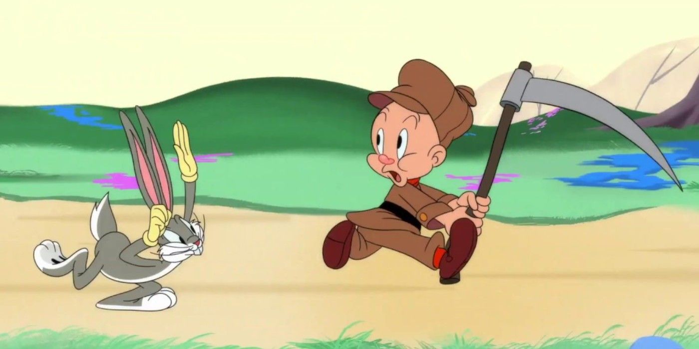 Elmer runs from Bugs Bunny in Hare Brush
