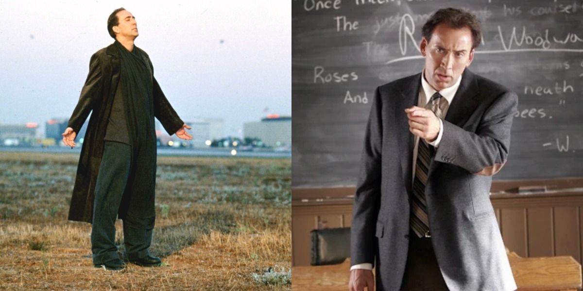 A split image depicts Nicolas Cage in City Of Angels and in Wicker Man