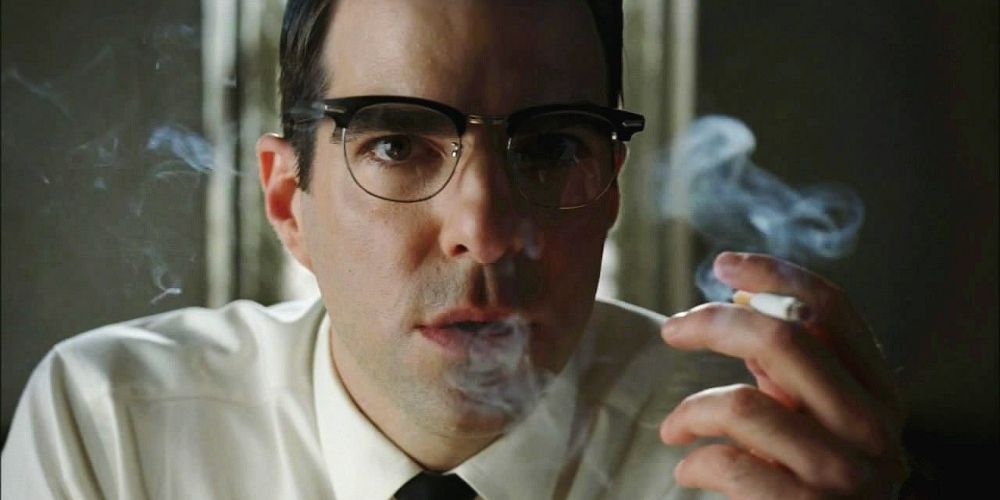 Zachary Quinto smoking a cigarette as Dr. Oliver Thredson