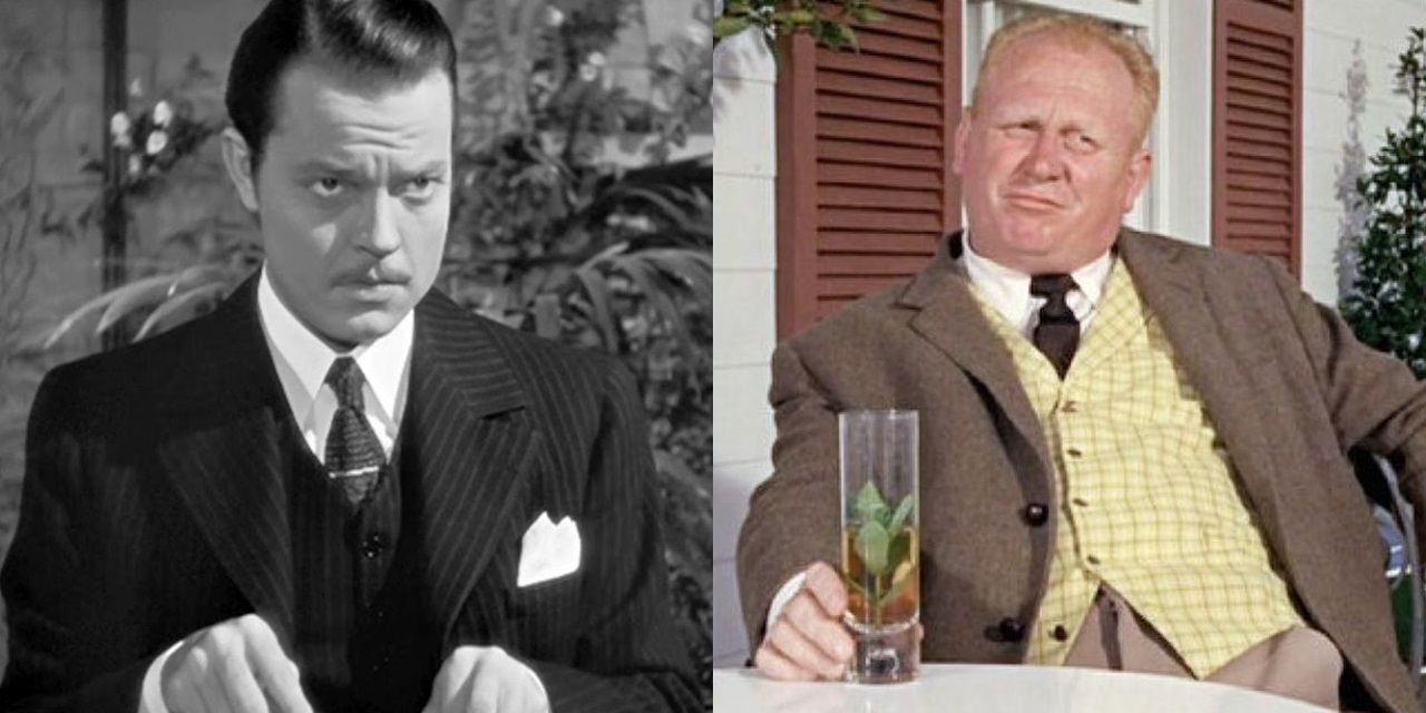 Split image of Orson Welles in Citizen Kane and Gert Frobe in Goldfinger