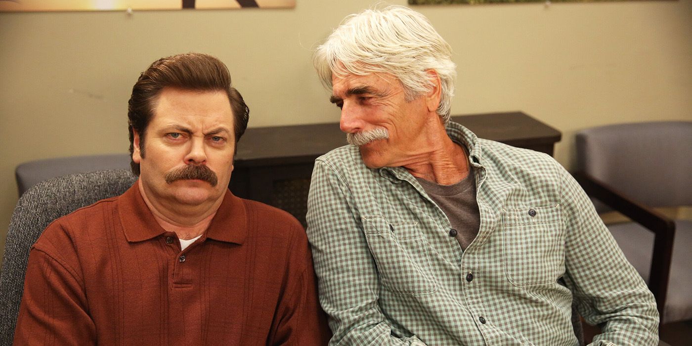 Ron Dunn sits besides Ron Swanson and talks to him