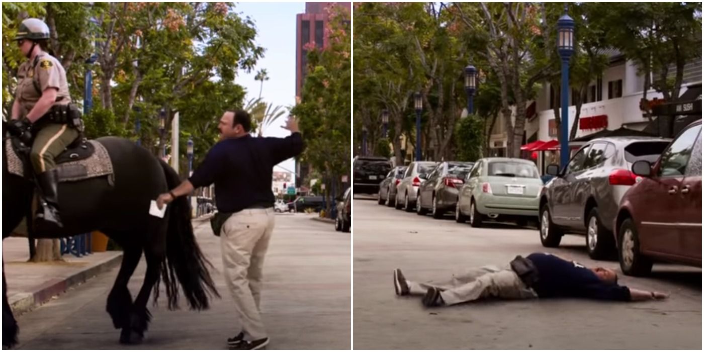 Paul Blart Mall Cop getting kicked by a horse