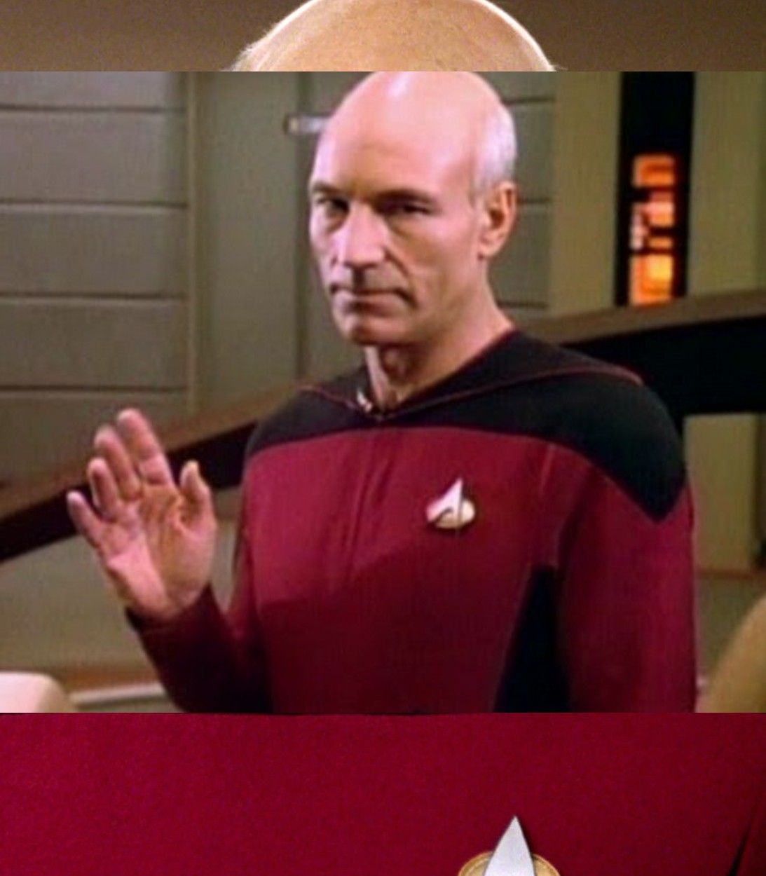 Picard awkward waving meme vertical