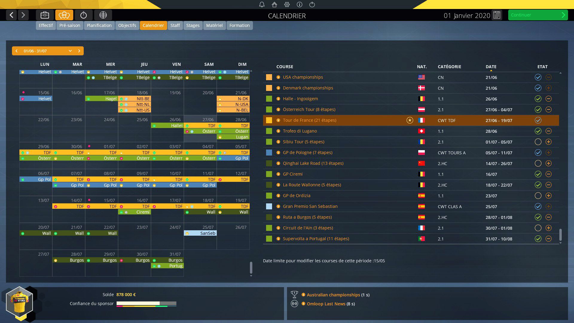Pro Cycling Manager 2020 Calandrier Screenshot