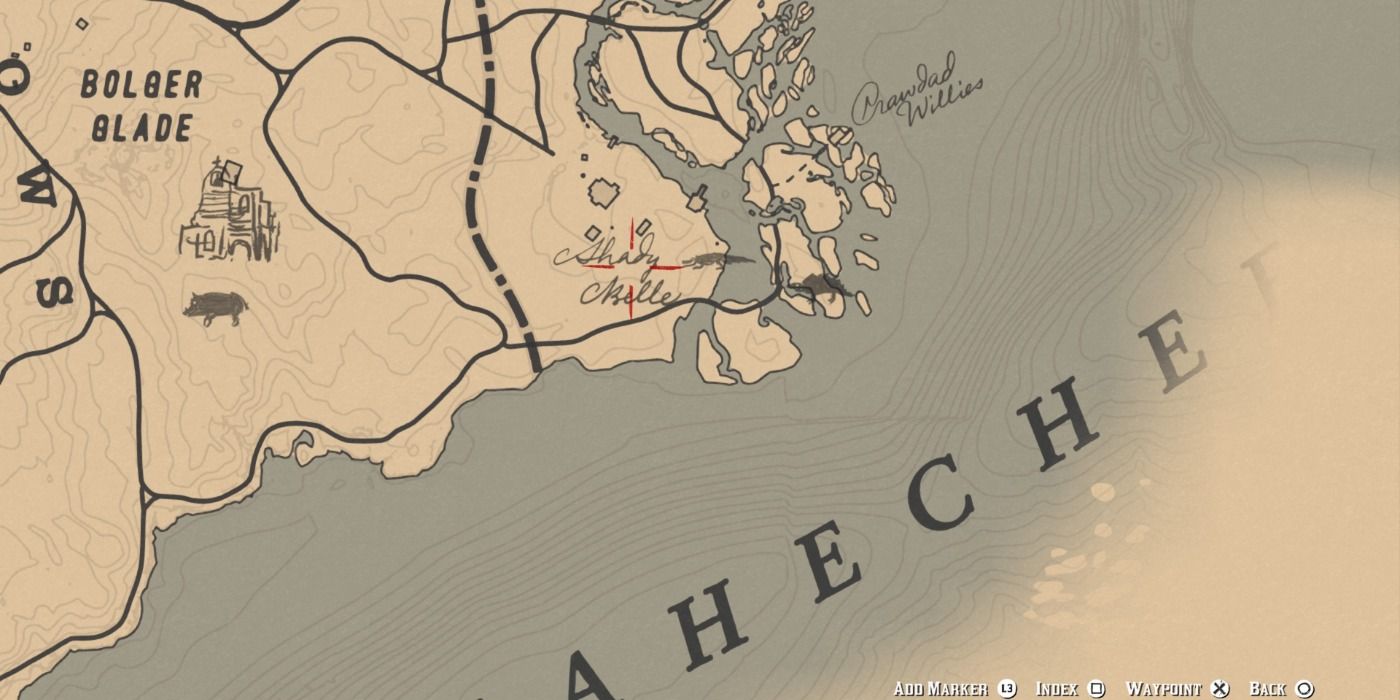 The location of Shady Belle on Red Dead Redemption 2's map
