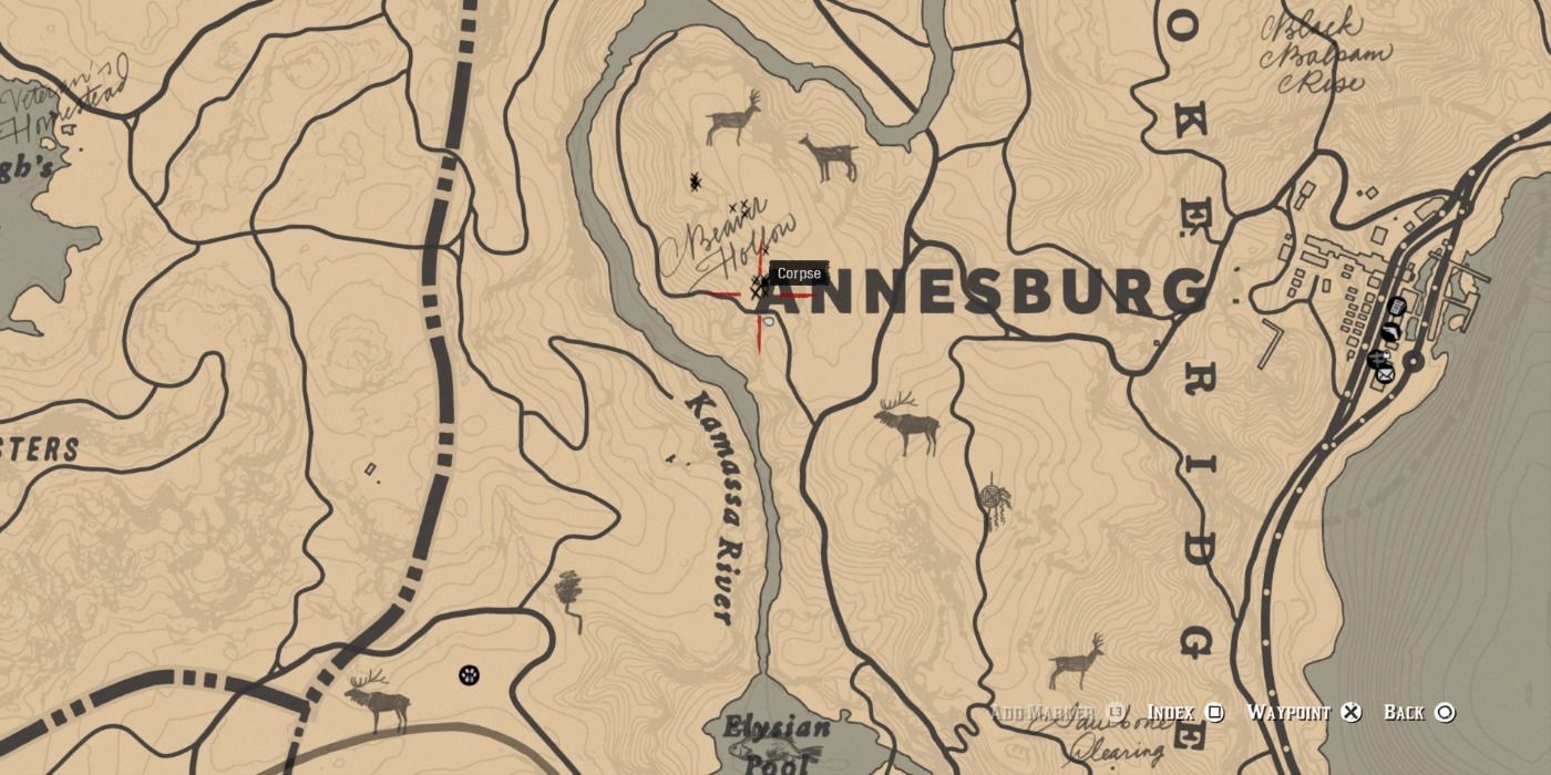 A localização de Beaver Hollow no mapa de RDR2