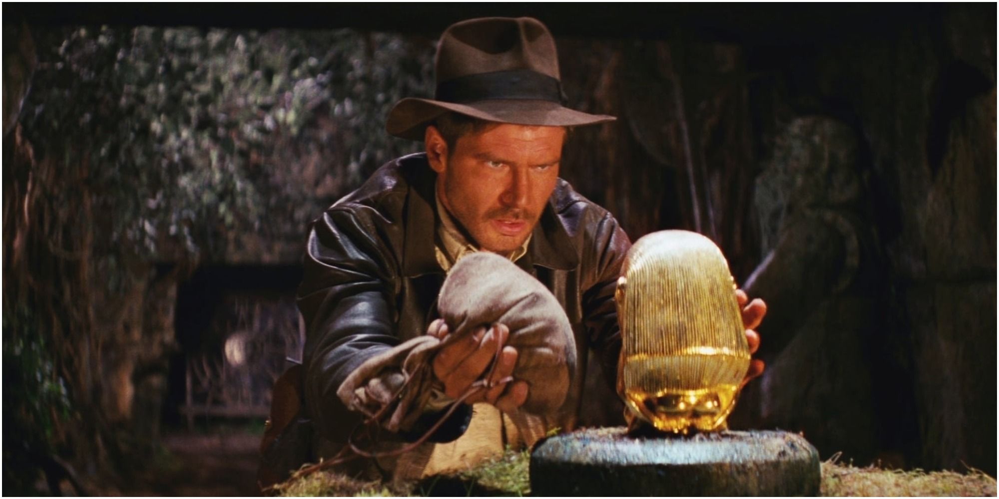Indiana Jones in a temple in the opening scene of Raiders of the Lost Ark