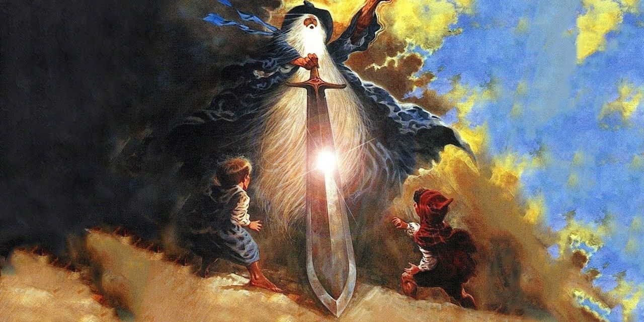 Gandalf holds a sword on the cover of Ralph Bakshi's Lord of the Rings