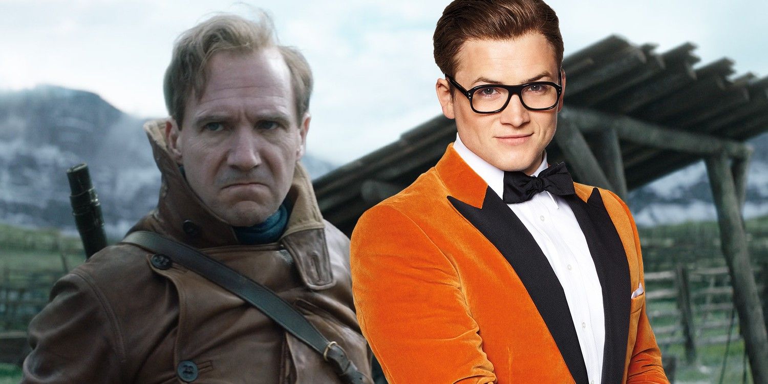 Ralph Fiennes as Duke of Oxford in The King's Man and Taron Egerton as Eggsy in Kingsman