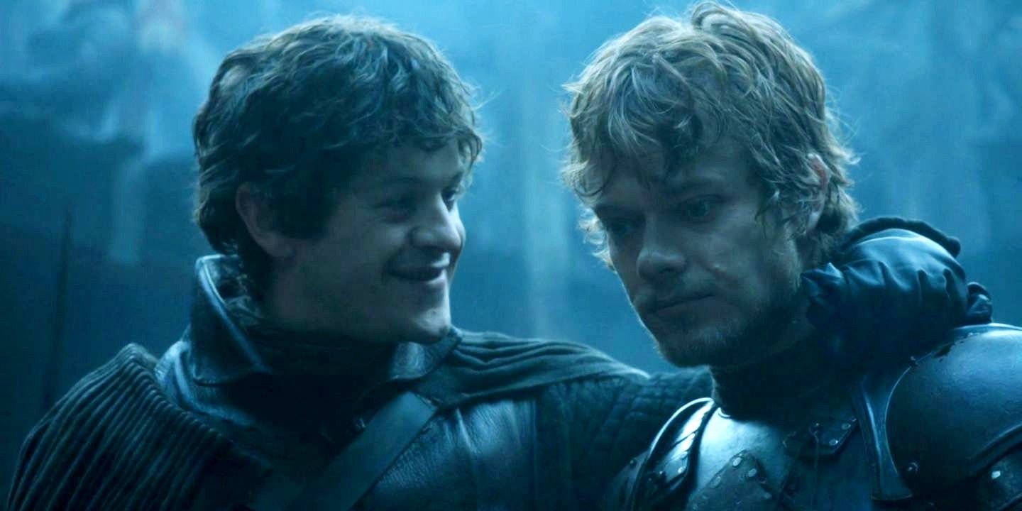 Ramsay puts his arm around Theon in Game of Thrones