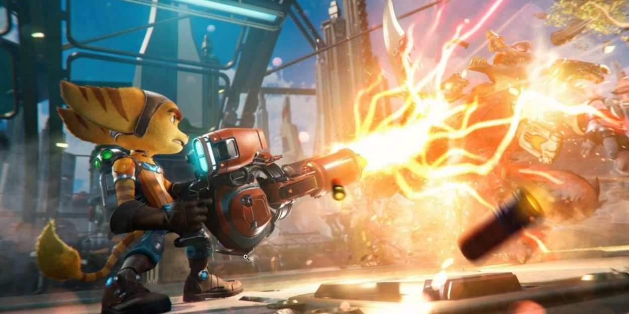 Ratchet firing a Pixelizer in the video game Ratchet &amp; Clank