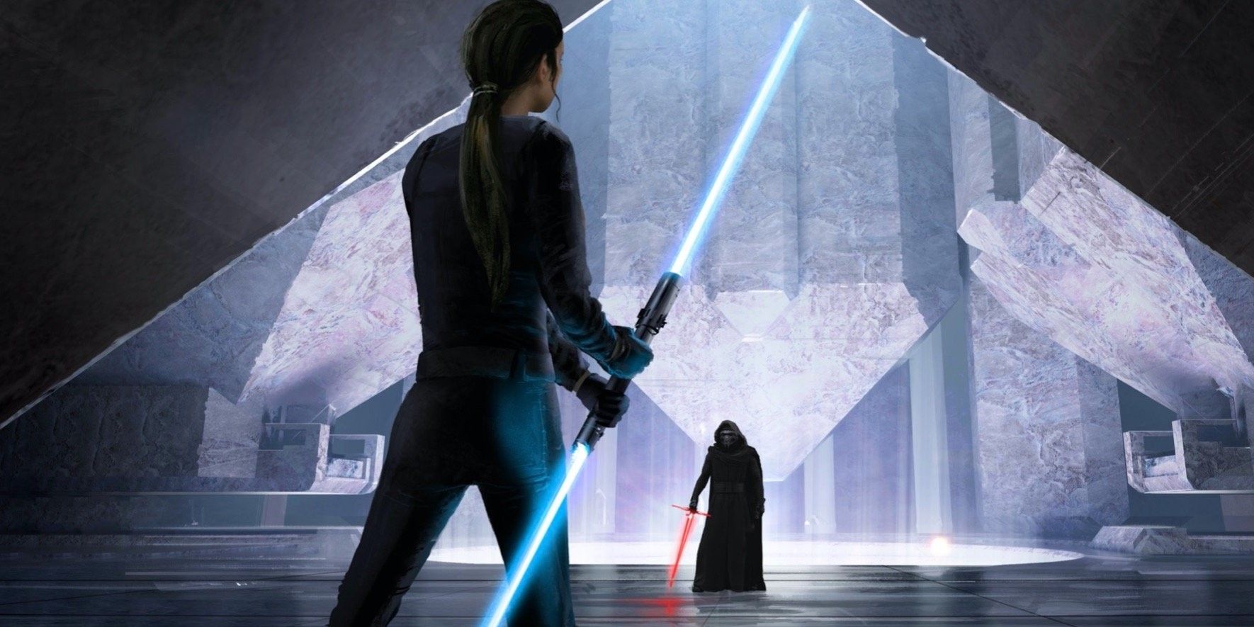 Rey and Kylo Ren in Star Wars 9 Duel of the Fates Concept Art