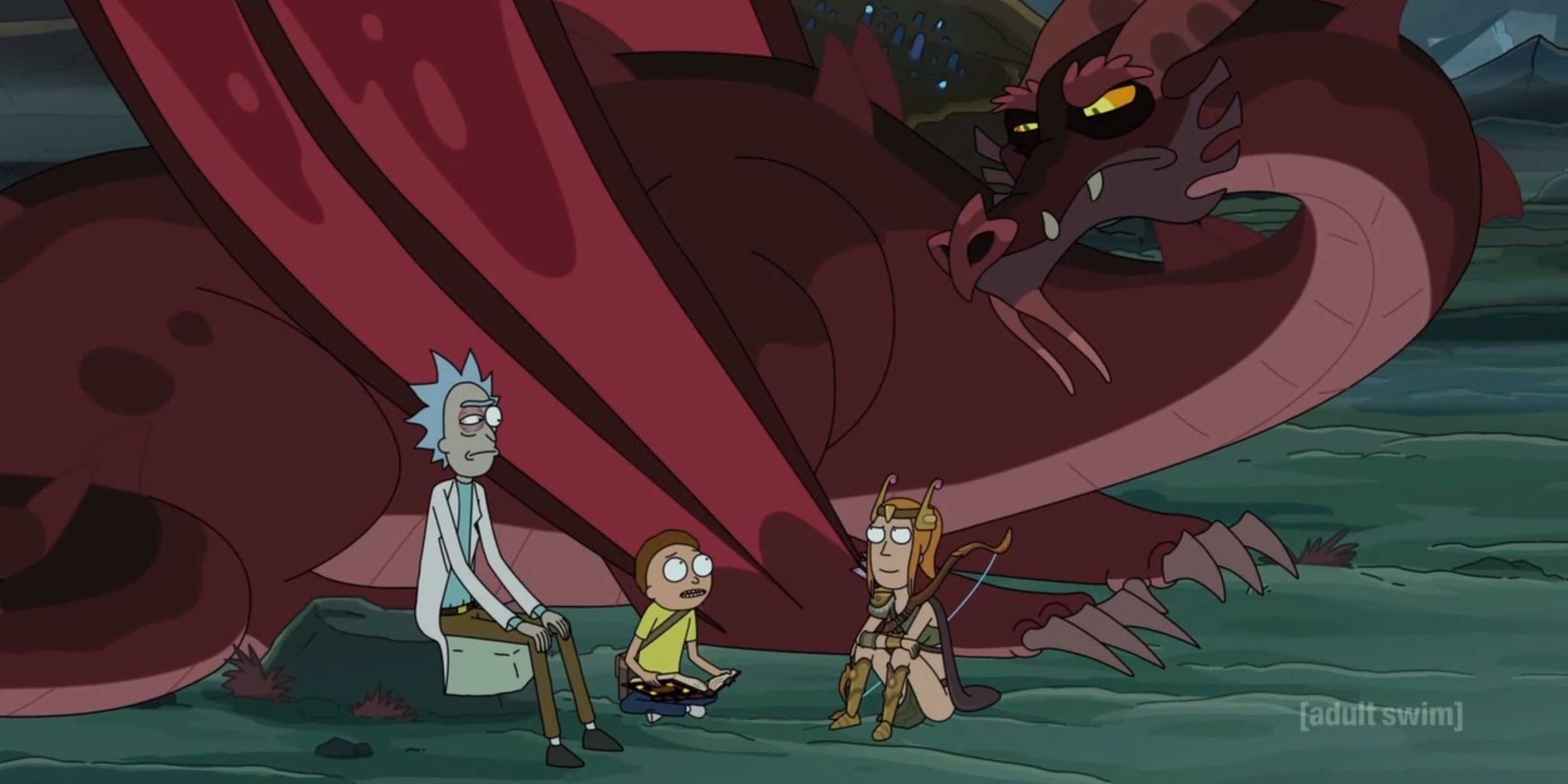 Rick and Morty sitting with the dragon