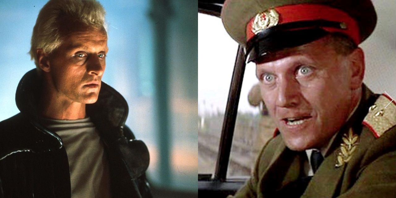 Split image of Rutger Hauer in Blade Runner and Steven Berkoff in Octopussy