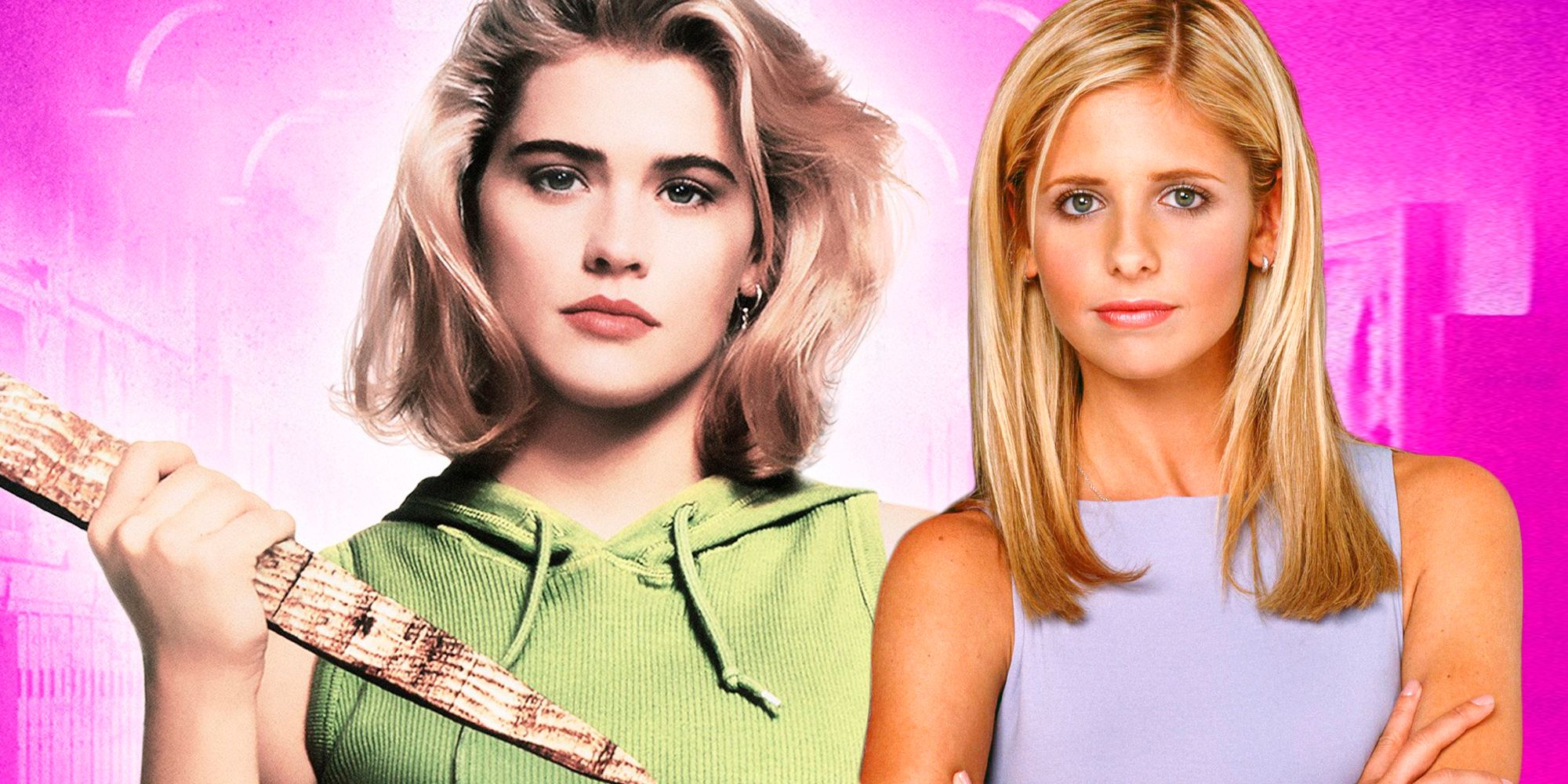 Sarah Michelle Gellar and Kristy Swanson as Buffy in Buffy the Vampire Slayer Tv Show and 1992 Movie