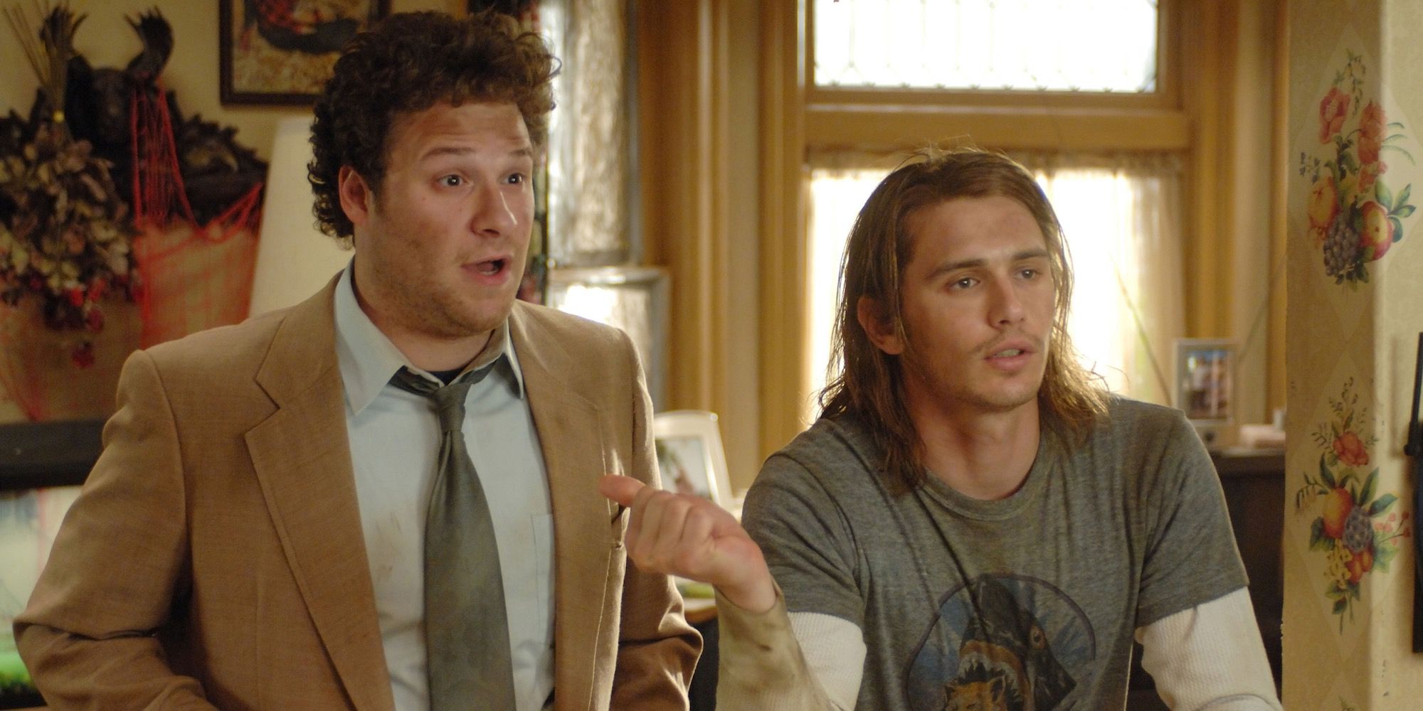 Seth Rogen and James Franco looking dirty and stoned in Pineapple Express