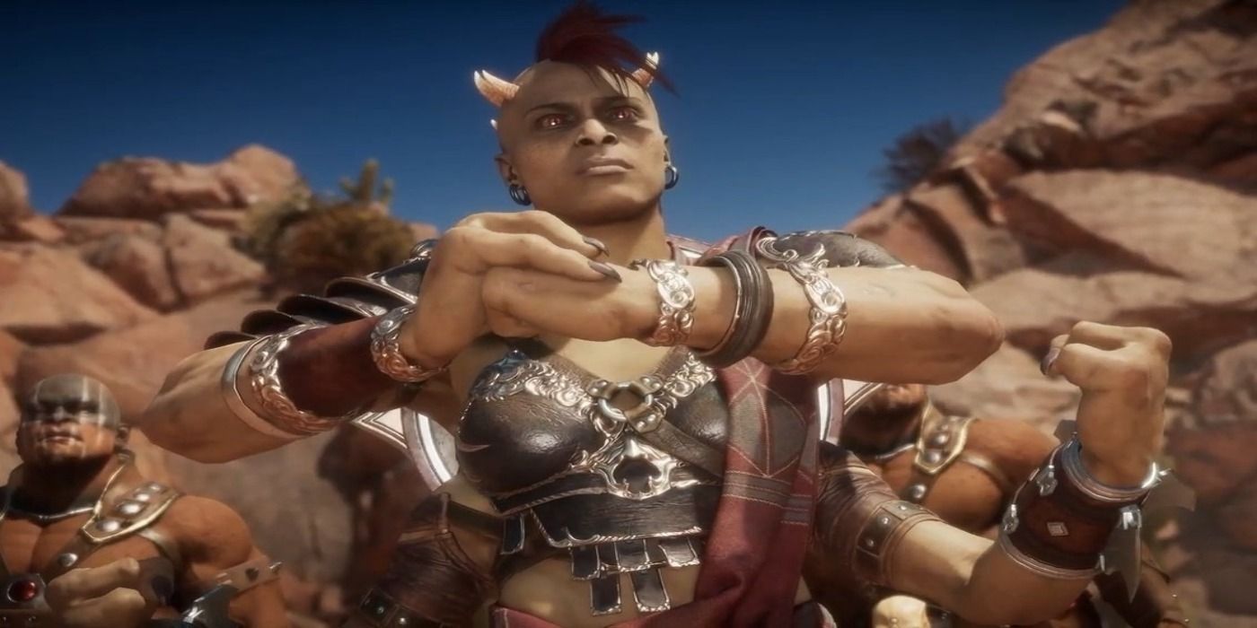 Sheeve holding her fist in her other palm in Mortal Kombat 11.