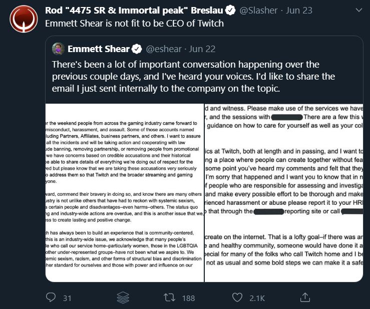 Slasher Tweet CEO Twitch Unfit