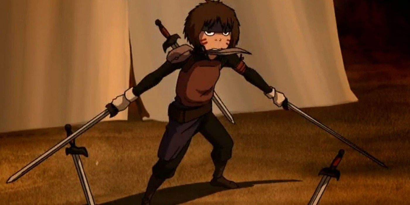 Smellerbee holding two swords in Avatar the Last Airbender
