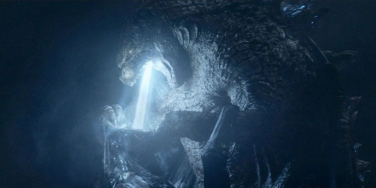 Godzilla uses its nuclear breath to defeat a Kaiju