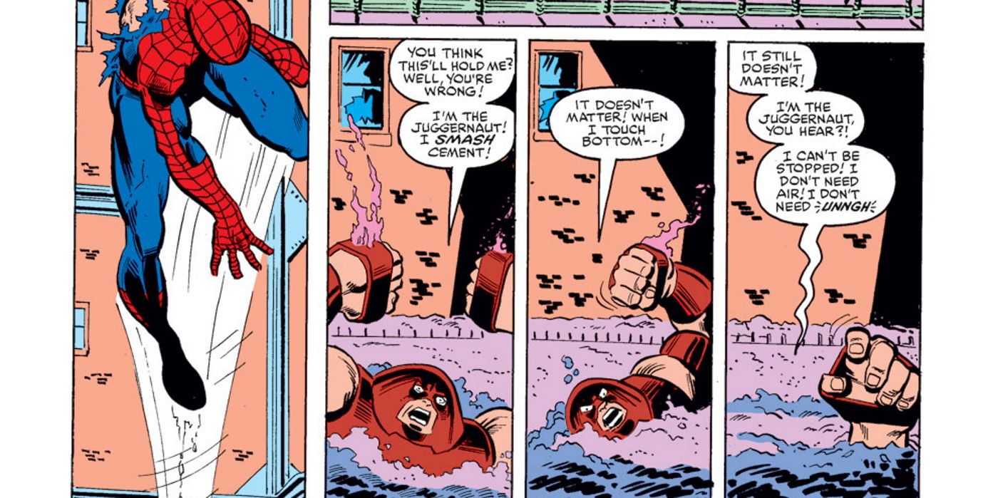 Spider-Man watches Juggernaut drown