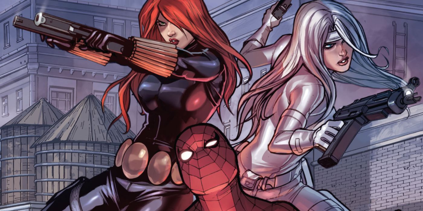Spider-Man, Black Widow, and Silver Sable fight alongside one another in the Marvel comics