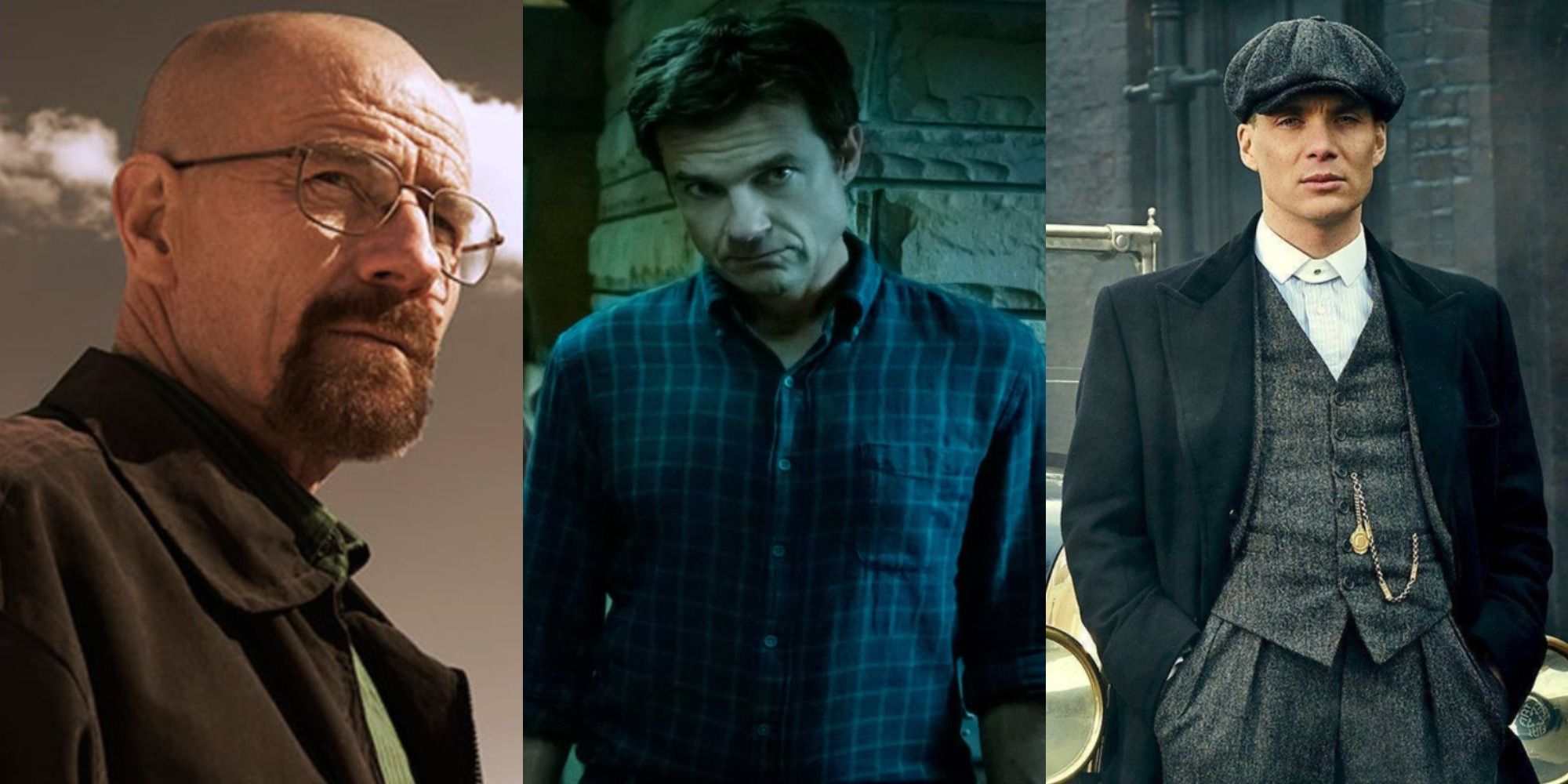 Split image of main characters from Breaking Bad, Ozark and Peaky Blinders.jpg
