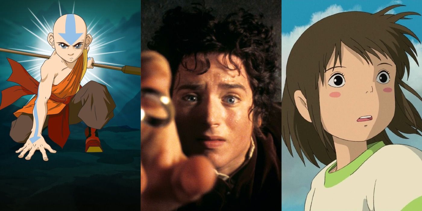 Split image showing Aang from ATLA, Frodo from LOTR, and Chihiro from Spirited Away