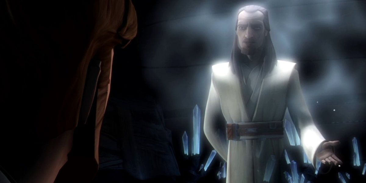 Qui-Gon Jinn appears to Obi-Wan on Mortis in The Clone Wars