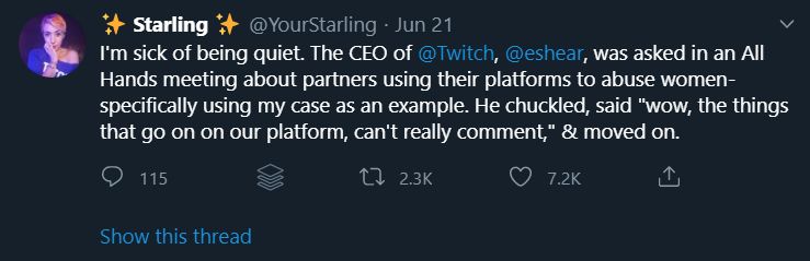Starling Tweet Twitch CEO Allegations